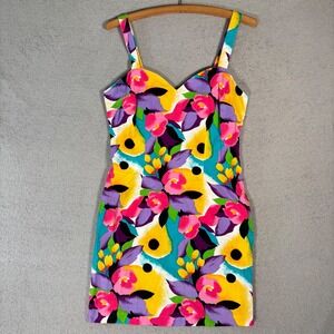 Vintage Edwardian Floral Rayon Mini Dress Sz M Spaghetti Straps Summer Vacation